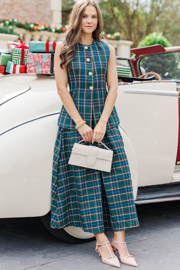 Endless Bliss Green Plaid Midi Skirt | The Mint Julep Boutique