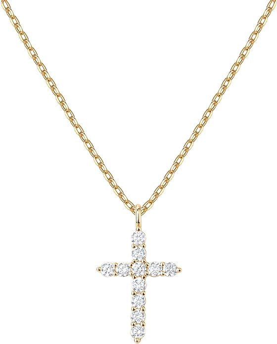 PAVOI 14K Gold Plated Cubic Zirconia Cross Necklace for Women | Cross Faith Pendant Necklaces | Amazon (US)