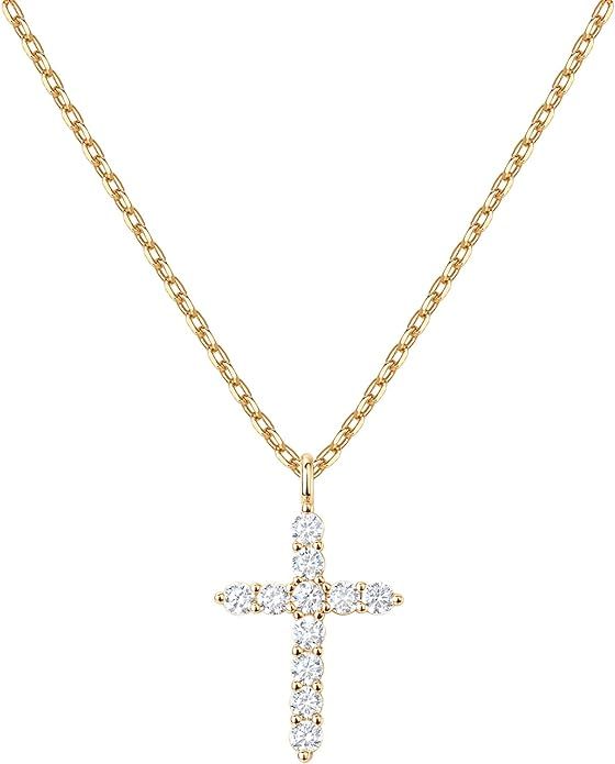 PAVOI 14K Gold Plated Cubic Zirconia Cross Necklace for Women | Sideways Cross Faith Pendant Neck... | Amazon (US)