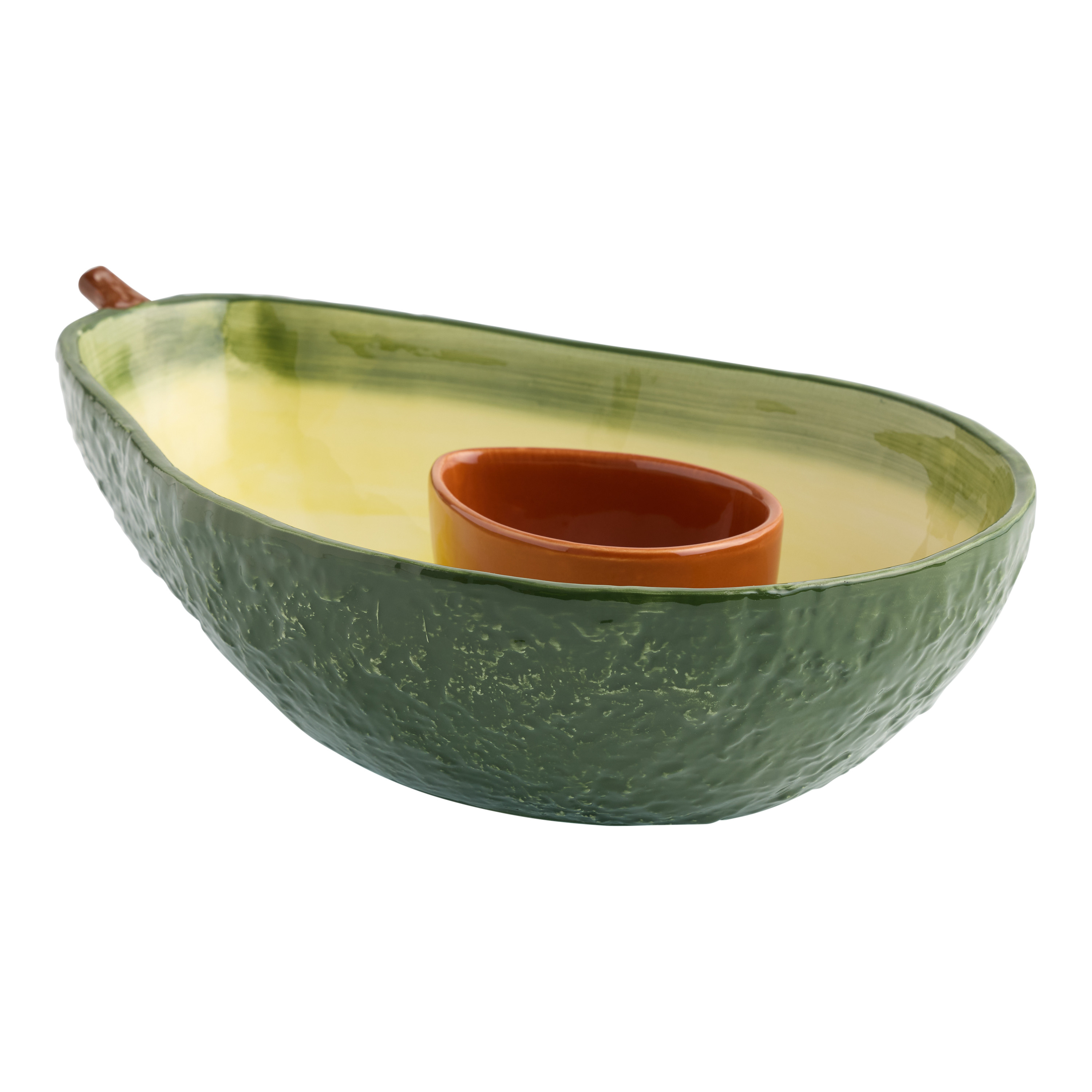 Green Avocado Hand Painted Figural Chip and Dip Serving Bowl | World Market