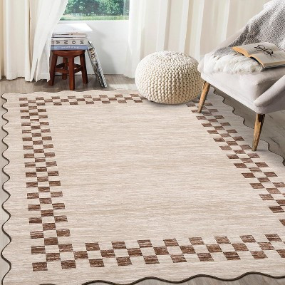 Acekool Taupe 5x7 Washable Scalloped Area Rug Non Slip Low Pile Modern Border Carpet for Living Room Bedroom Dining Room Nursery Home Office | Target