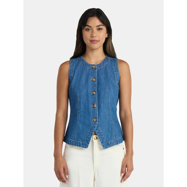 Time and Tru Women's Button Up Denim Vest, Sizes XS-XXXL | Walmart (US)