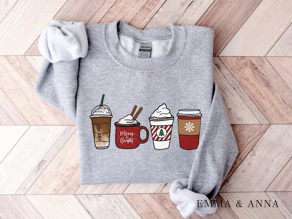 Christmas Coffee Sweatshirt, Cute Christmas Sweatshirt, Christmas Sweater, Christmas Sweatshirt f... | Etsy (US)