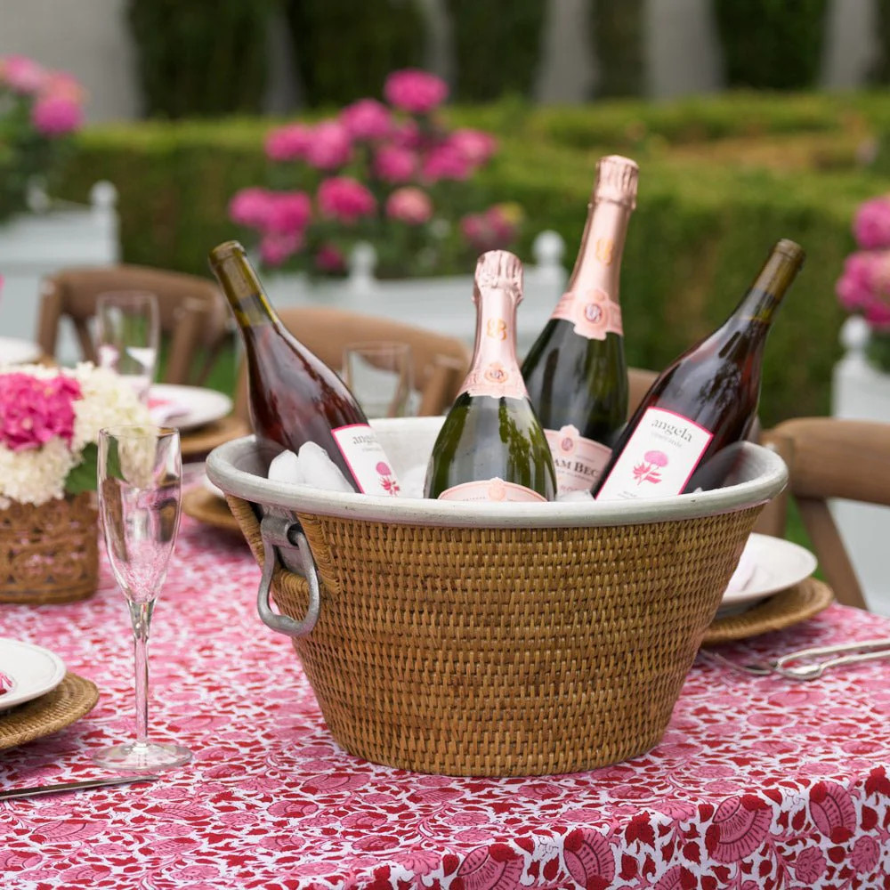 Woven Rattan and Aluminum Ice Bucket with Handles | Pomegranate
