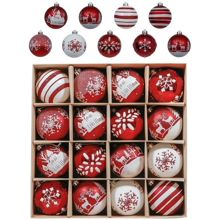 Valery Madelyn Christmas Tree Ornaments, 16ct 3.15 inches Red and White Shatterproof Christmas Tr... | Walmart (US)