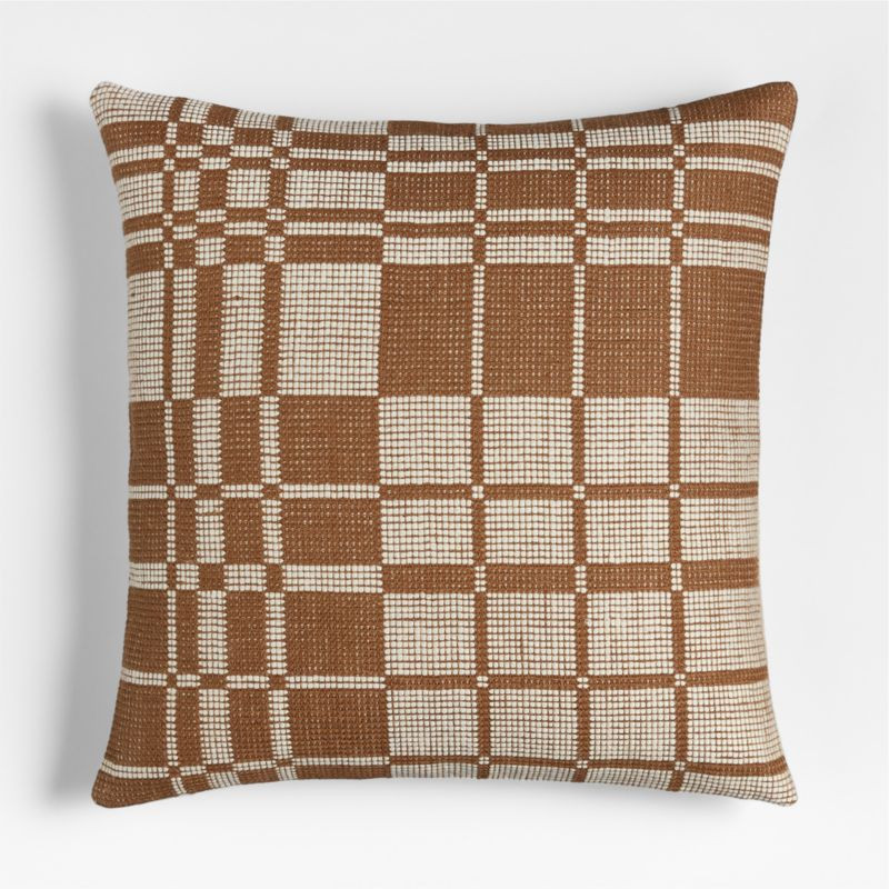 Wool/Linen Plaid 23"x23" Maple Brown Throw Pillow with Feather Insert + Reviews | Crate & Barrel | Crate & Barrel