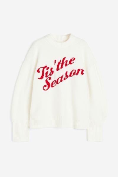 Oversized Jacquard-knit Sweater - Cream/Tis' the Season - Ladies | H&M US | H&M (US + CA)