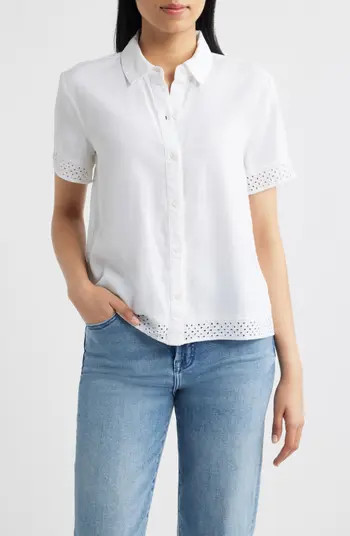 Cloth & Stone Lace Trim Short Sleeve Button-Up Shirt | Nordstrom | Nordstrom