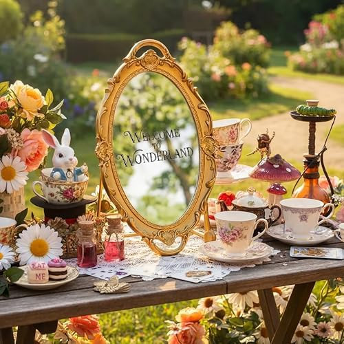 Wonderland Tea Party Decoration Vintage Oval Mirror 15.4 x 9.4 Inch Golden Mirror for Tea Party D... | Amazon (US)