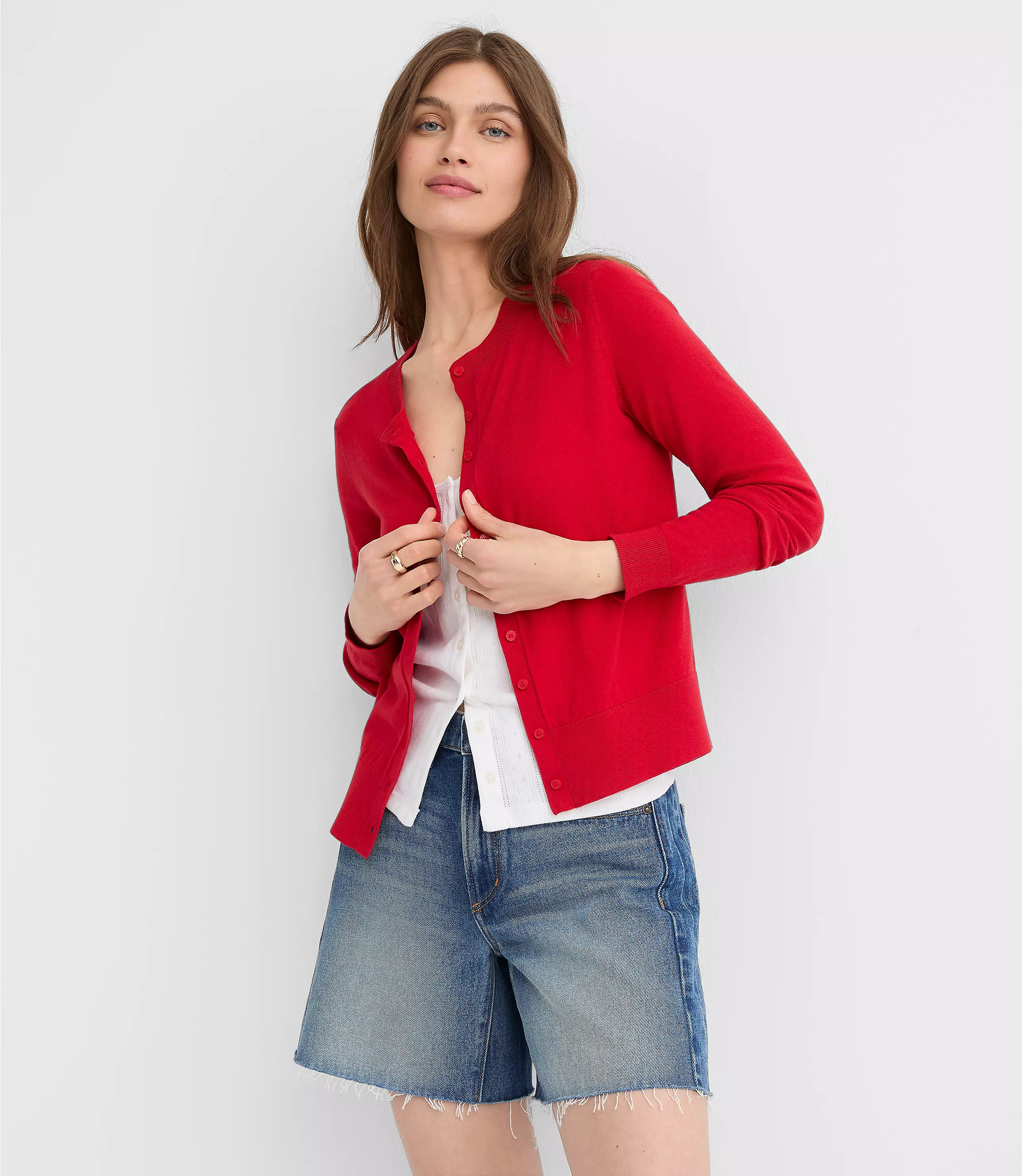 Modern Crew Neck Cardigan | LOFT