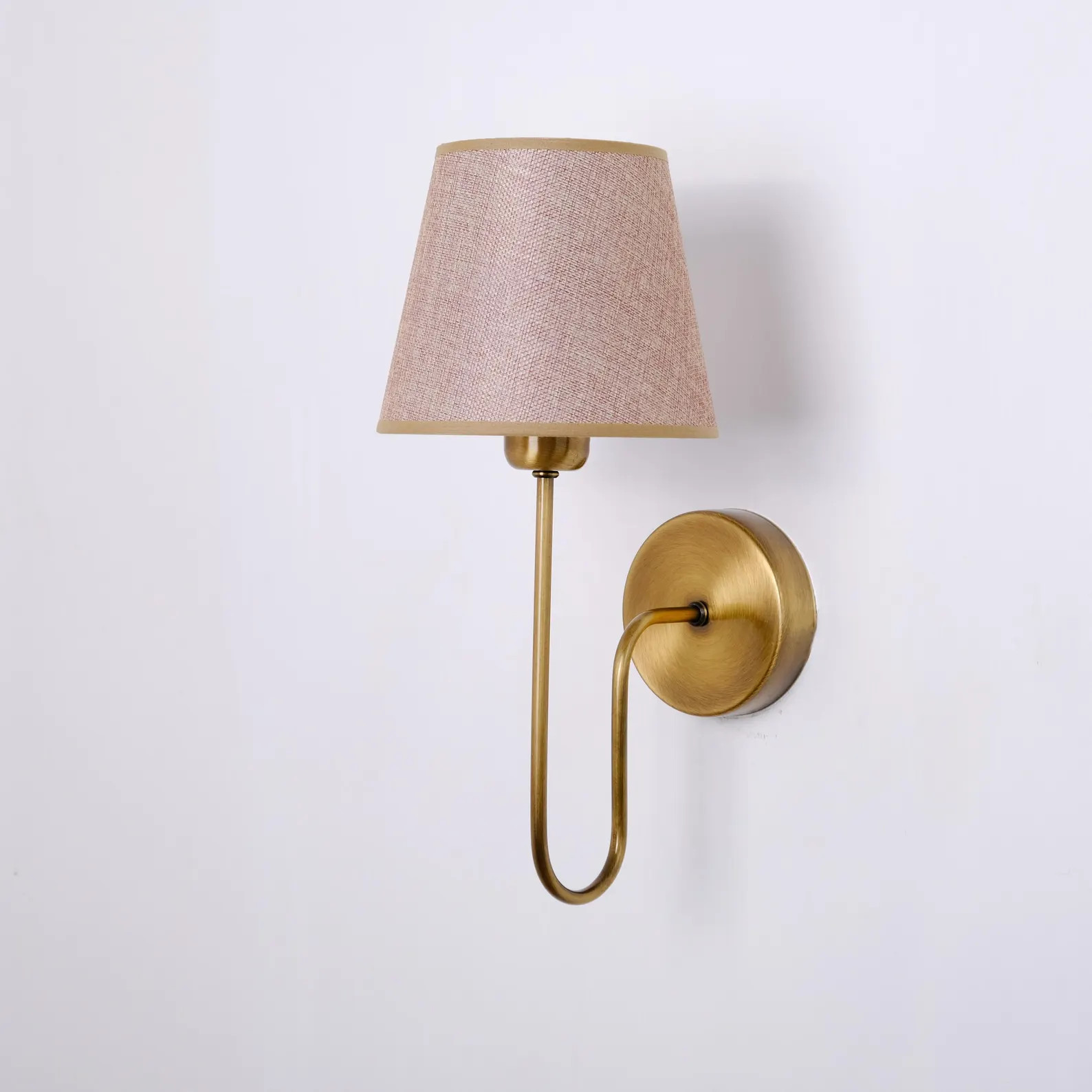 Mid-century Modern Wall Lamp With Linen Shade, Elegant Bedroom Wall Sconce, Curved Arm Farmhouse ... | Etsy (US)