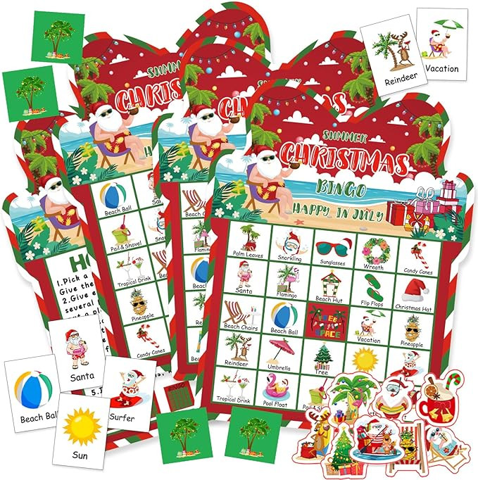 37 Pcs Summer Christmas Bingo Game Set Hawaii July Christmas Bingo Game 24 Players Bingo Card wit... | Amazon (US)