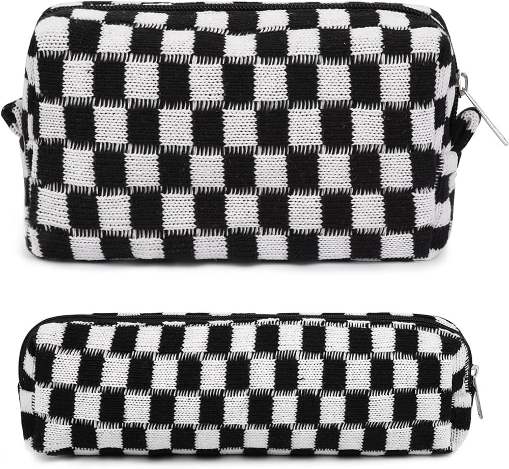 SOIDRAM Makeup Bag Checkered Cosmetic Bag Black Makeup Pouch 1Pcs Large Capacity Makeup Bags and ... | Amazon (US)
