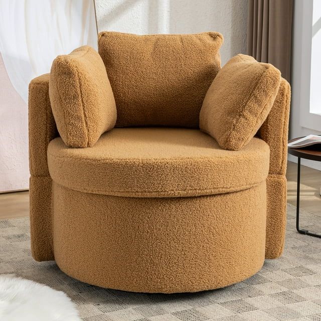 Muumblus Teddy Velvet Swivel Accent Chair with Storage, Barrel Chair Comfy Round Armchair Sofa Ch... | Walmart (US)