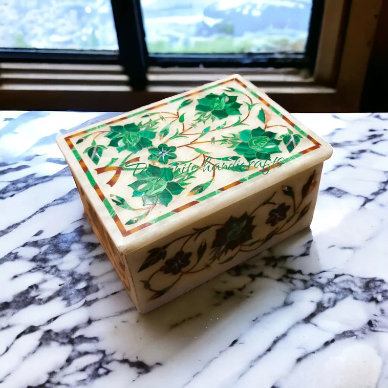 Decorative White Marble Box Inlaid With Flowers, Jewelry Box With Lattice Work, Stone Storage Box... | Etsy (US)
