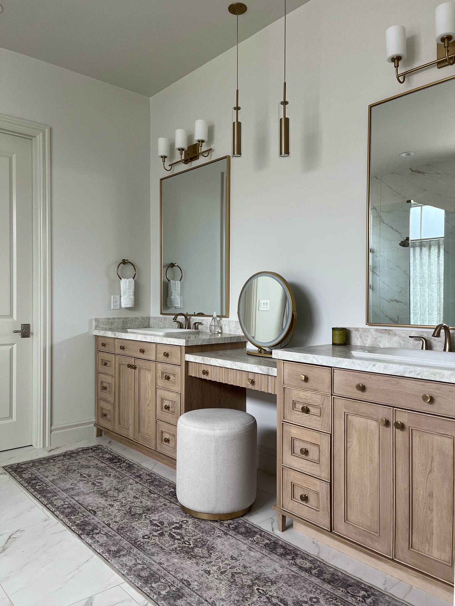 Primary bathroom details

Shop my bathroom runner rug, vanity chair ottoman, and round led vanity mirror
#bathroom #rug #vanity

#LTKOver40 #LTKHome