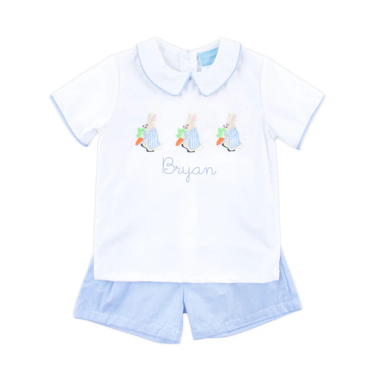 Storybook Rabbit Blue Gingham Collared Short Set | Classic Whimsy