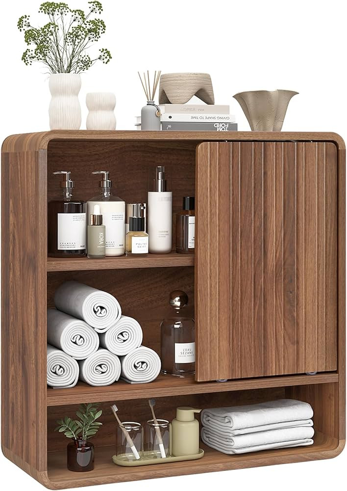BERRYMERRY Bathroom Storage Wall Cabinet, Medicine Cabinet with Adjustable Wood Shelf & Sliding D... | Amazon (US)