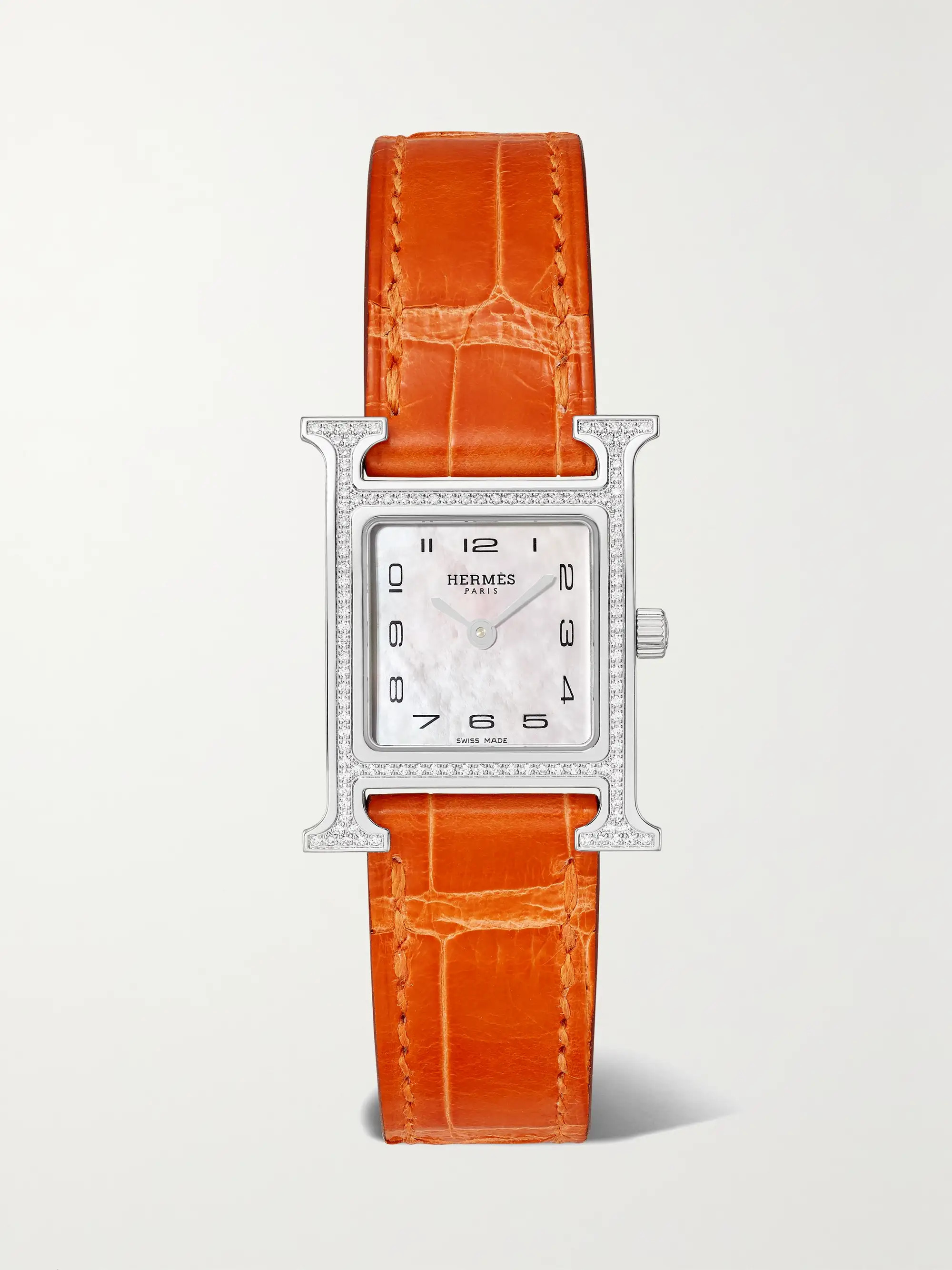 Heure H 25mm small stainless steel, alligator, diamond and mother-of-pearl watch | NET-A-PORTER (UK & EU)