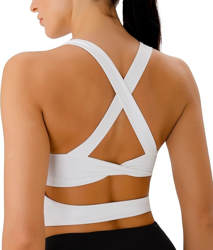 Sports Bras for Women Criss-Cross Back Padded Workout Tank Tops Medium Support Crop Tops for Wome... | Amazon (US)