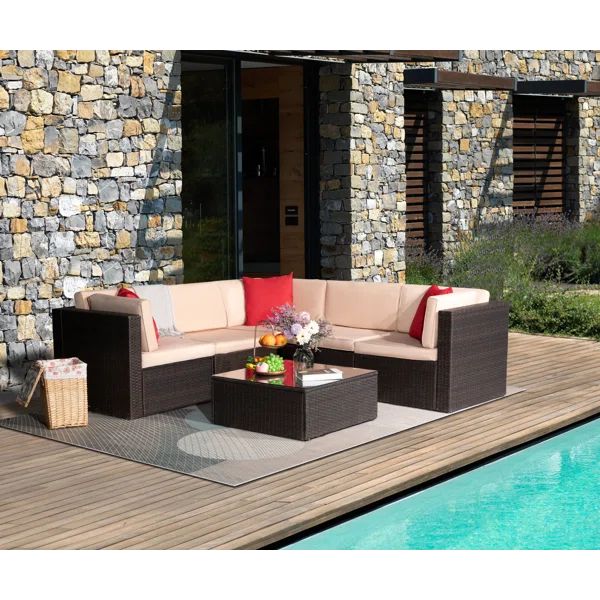 Tallarook 6 Piece Rattan Sectional Seating Group with Cushions | Wayfair North America