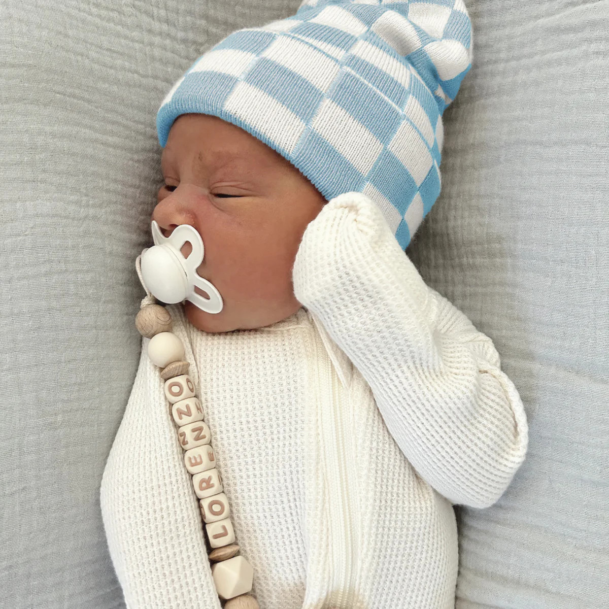 Baby's First Hat®, Baby Blue/Warm White Checkerboard | SpearmintLOVE