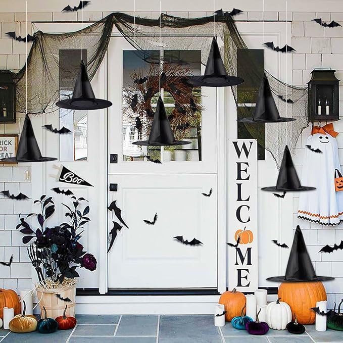 XIMISHOP 12pack Black Halloween Witch Hats with 3D Bats Wall Decor Halloween Costume Witch Access... | Amazon (US)