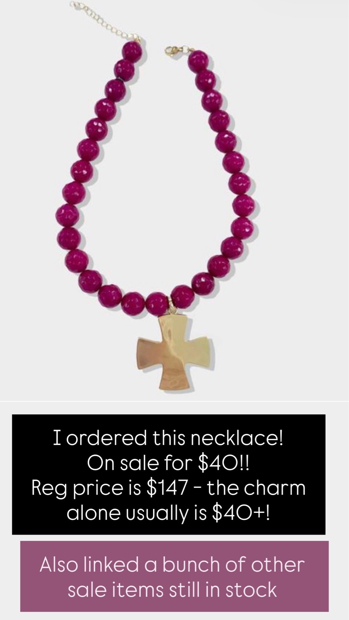 This cross charm necklace is only $40! (Reg price almost $150!!)

Linked it and other items still in stock from the Allie Bess Jewelry warehouse sale!

#LTKootd #LTKSaleAlert #LTKOver40