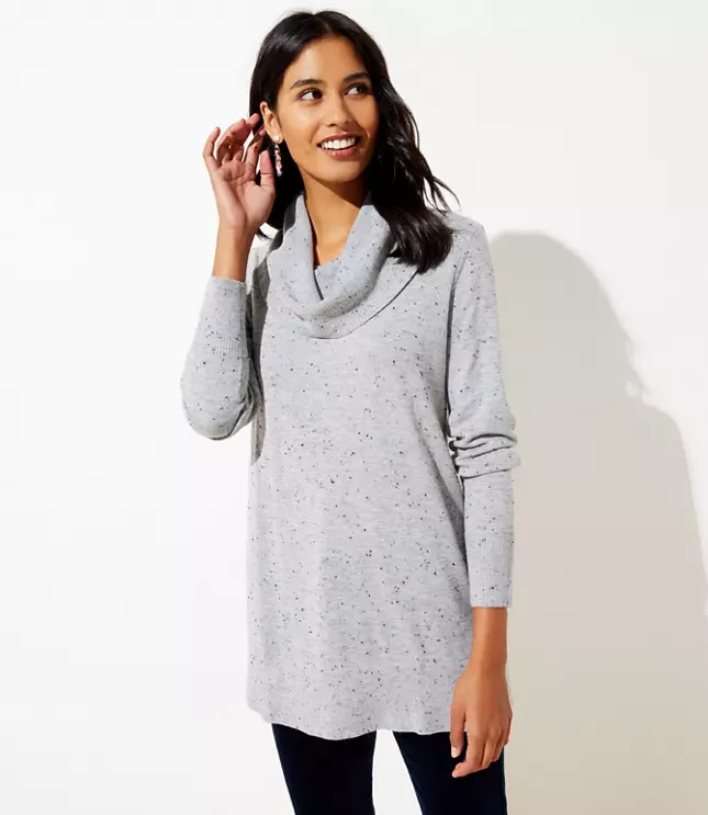 Flecked Luxe Knit Cowl Neck Tunic Sweater | LOFT | LOFT