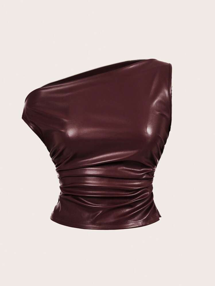 Siren Gaze Women's Leather Top Casual Fashion 90s Street Shooting Spring Autumn Solid Color Pleat... | SHEIN