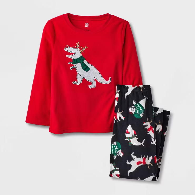 Carter's Just One You® Boys' 2pc Fleece Christmas Dino Pajama Set - Red/Black | Target