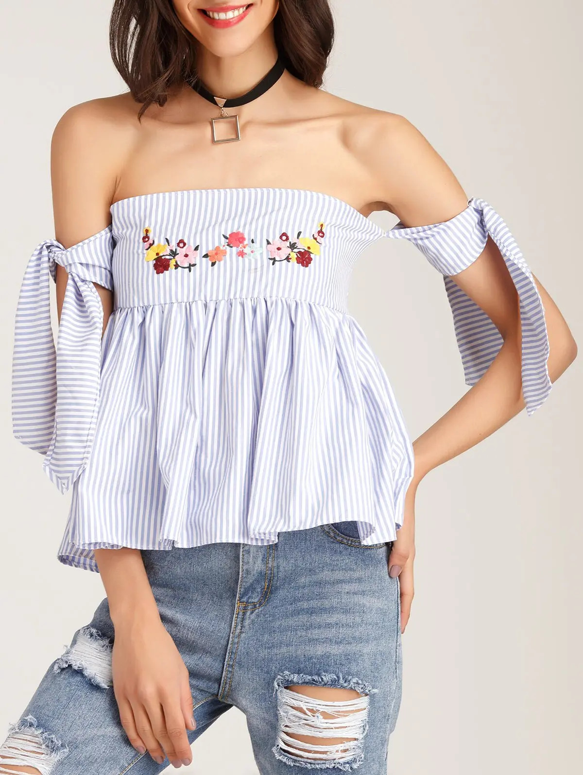 Floral Embroidered Off The Shoulder Blouse | Rosegal US