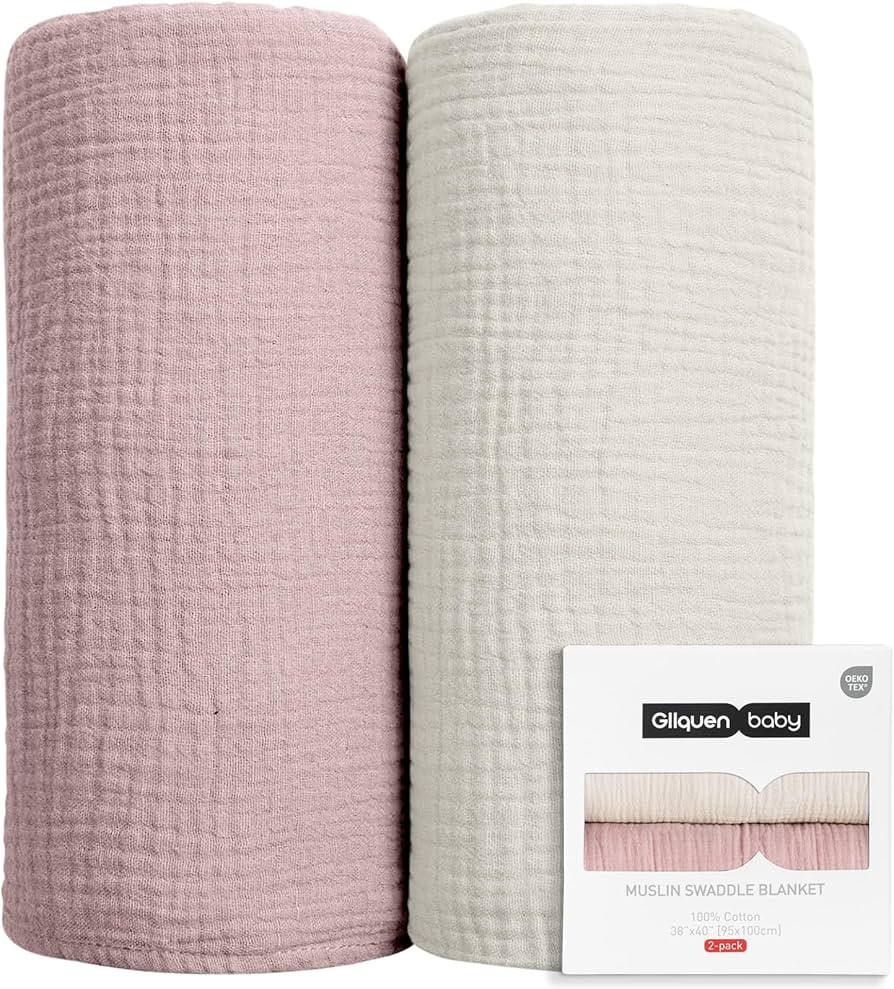 GLLQUEN BABY Muslin Swaddle Blankets for Girls, 2-Pack Organic Baby Blankets for Girl Boy, Newbor... | Amazon (US)