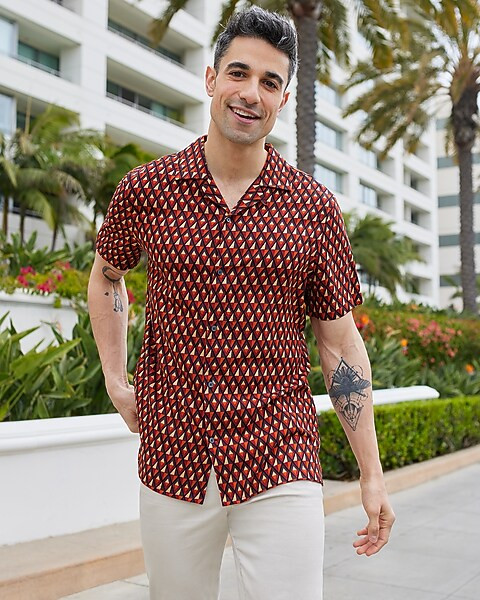 Diamond Geo Rayon Short Sleeve Shirt | Express