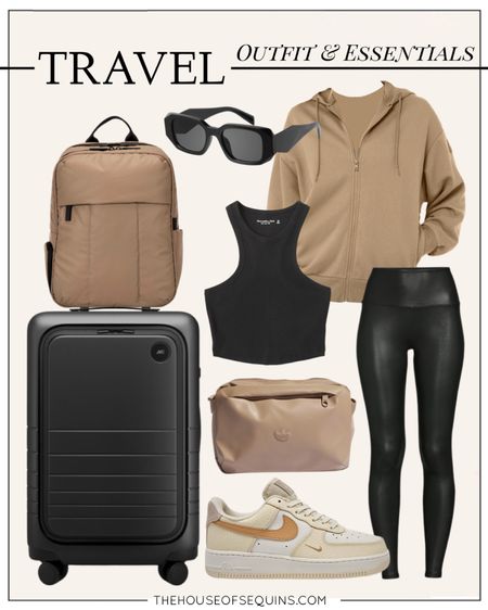 Shop my latest travel outfit! Travel essentials, travel look, airplane outfit. Luggage carry-on bag, alo hoodie, faux leather leggings, belt bag, Nike Air Force 1



#LTKstyletip #LTKtravel #LTKSeasonal