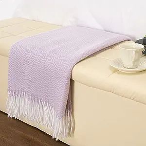 Gealaek Decorative Diamond Lattice Faux Cashmere Throw Blanket Pink Lavender Fringe Lightweight F... | Amazon (US)