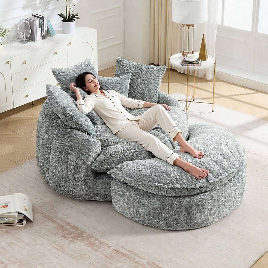Oversized Fluffy Chenille Lounge Sofa - Extra Deep Seat Cozy Reading Circle Couch for Living Room... | Amazon (US)