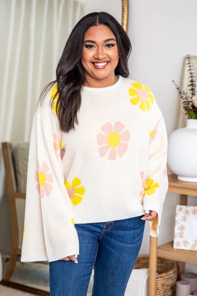 Whoopsie Daisy Ivory Sweater | Pink Lily