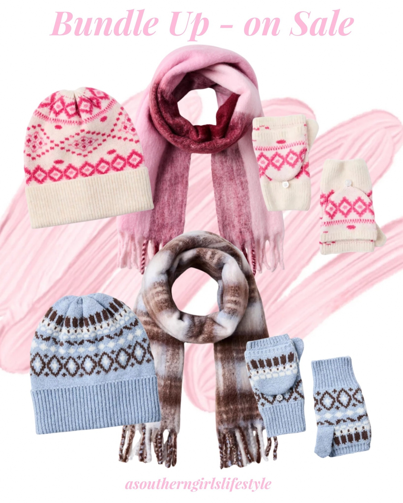 On Sale - Great gift set ideas! 

Pink Fair Isle Beanie, Plaid Scarf, Pink Flip Top Mittens, Blue/Chocolate Brow Fair Isle Beanie, Plaid Scarf & Blue/Brown Flip Top Mittens 

Winter Gear. Outerwear. Stocking Stuffer. Gifts for Her  

#LTKSeasonal #LTKSaleAlert #LTKFindsUnder50
