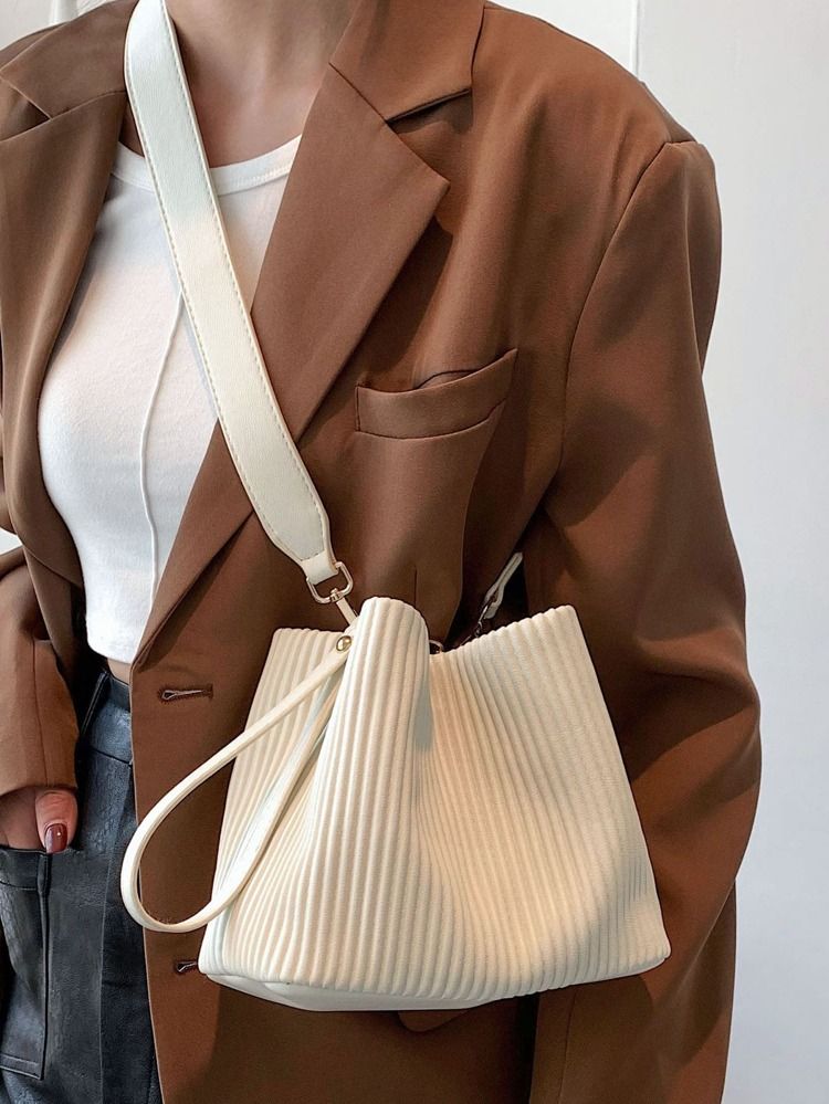 Minimalist Textured Bucket Bag | SHEIN