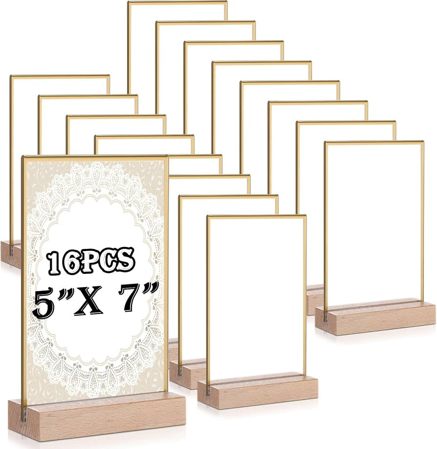 Vinsot 16 Pack 5x7 Inch Gold Acrylic Sign with Base T Shape Sign Holder Vertical Blank Stands Des... | Amazon (US)