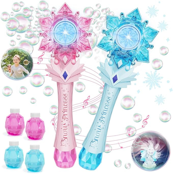 VATOS Bubble Wands 2 Packs for Kids, Automatic Bubble Blower Machine, Light & Music Snowflake Bub... | Amazon (US)
