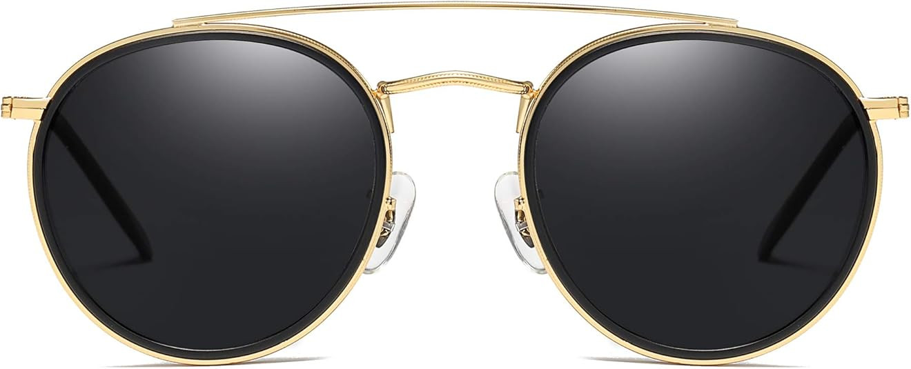 JIM HALO Small Polarized Round Sunglasses for Women Vintage Double Bridge Frame | Amazon (US)