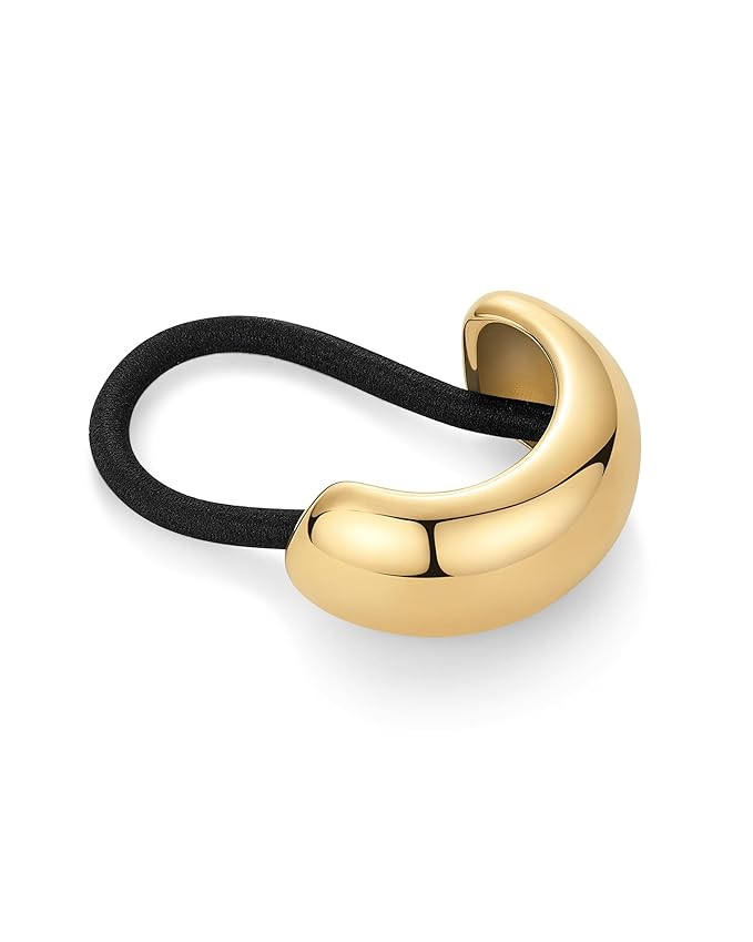 PAVOI 14K Yellow Gold Plated Dome Waterproof Chunky Metal Hair Band Ponytail Holders for Women - ... | Amazon (US)