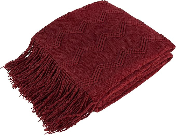 PAVILIA Maroon Red Knit Throw Blanket for Couch Bed, Soft Knitted Farmhouse Sofa Throw for Living... | Amazon (US)