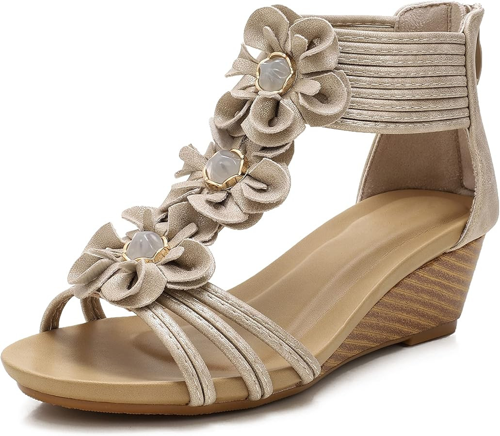 FRALOSHA Wedge Sandals for Women Open Toe Casual Summer Roman High Heel Breathable Beach Sandals | Amazon (US)