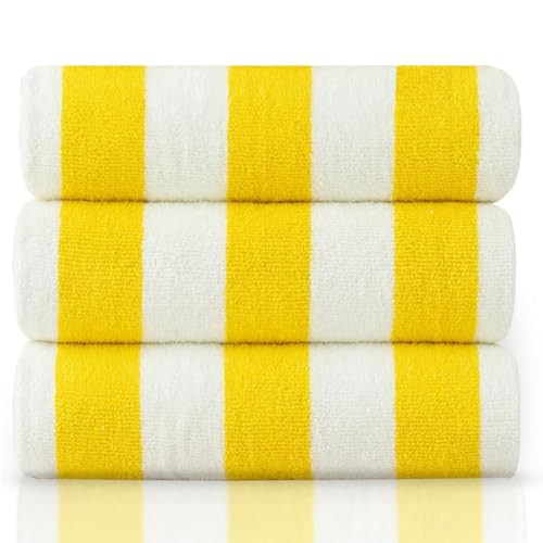 AMERICLASSIC Cabana Yellow Stripe Towel - 3 Pack - 100% Ring Spun Cotton - Oversized Pool & Beach Towels, 30 x 60 Inches, for Men, Women & Kids – Highly Absorbent & Lightweight (Yellow) | Amazon (US)