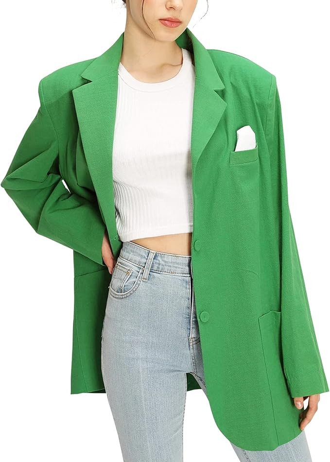 MISSACTIVER Women’s Casual Linen Shoulder Pad Blazer Oversized Solid Notched Lapel Pockets Butt... | Amazon (US)
