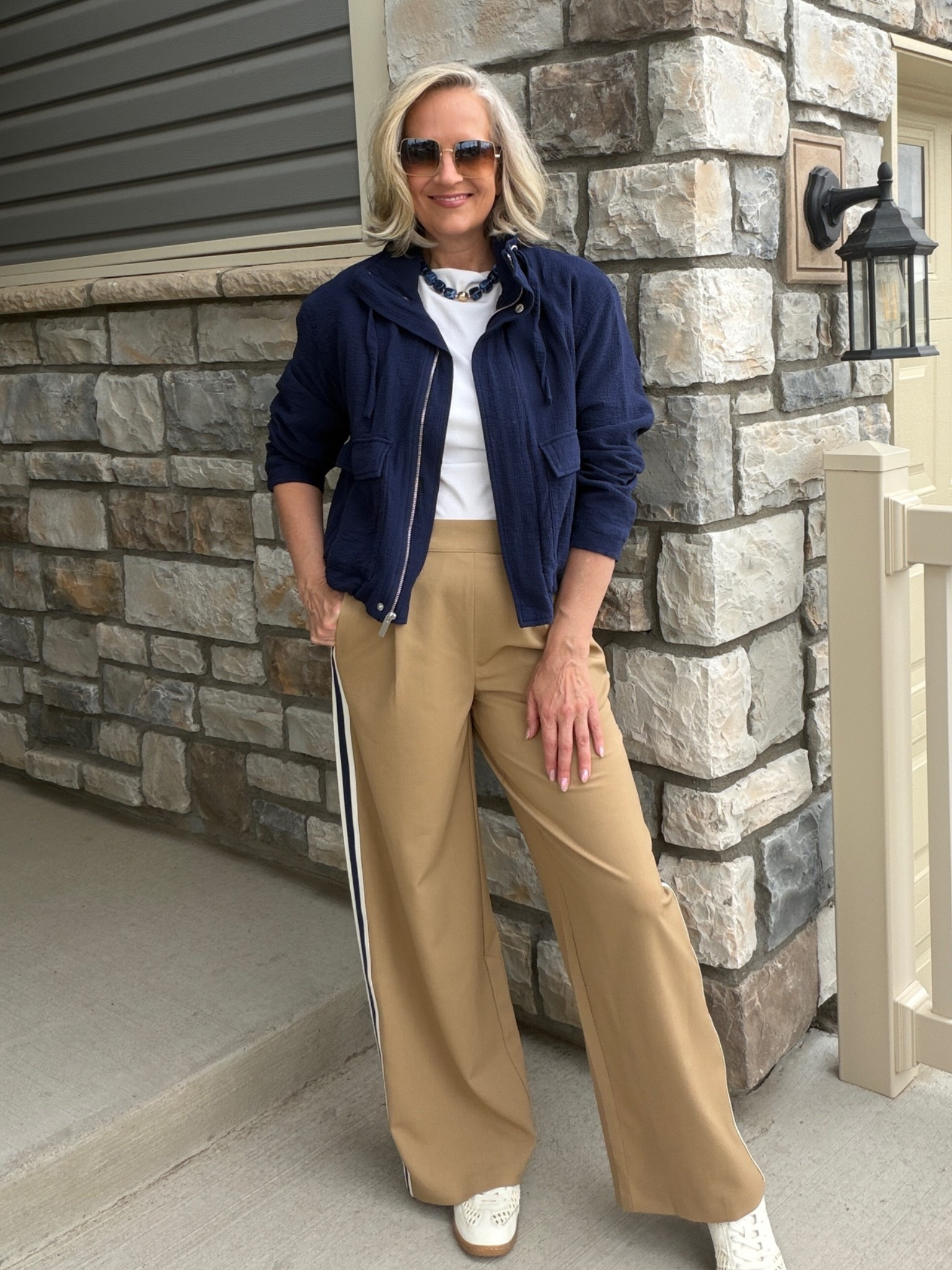 You will never guess where it’s all from!
These track style trousers are a 10/10!

Midlife style, over 50, slide sneakers, statement necklace, crinkle jacket, white tee, Target, summer style, elevated chic

#LTKootd #LTKOver40 #LTKSaleAlert