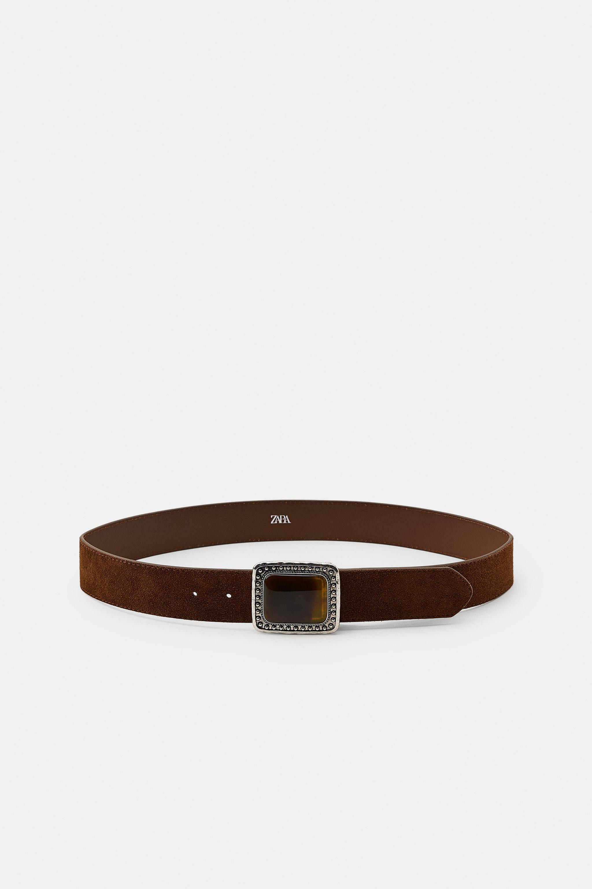 100% SUEDE LEATHER BELT WITH STONE BUCKLE | Zara UK